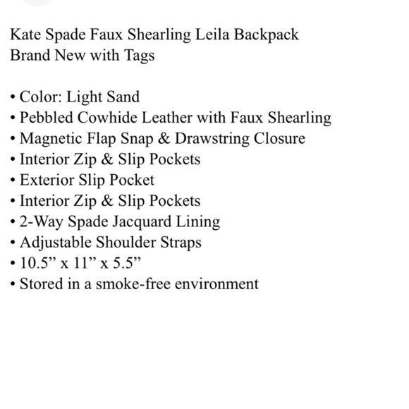 Kate Spade Leila Leather and Faux Shearling Backpack RARE in “light sand” main image 5